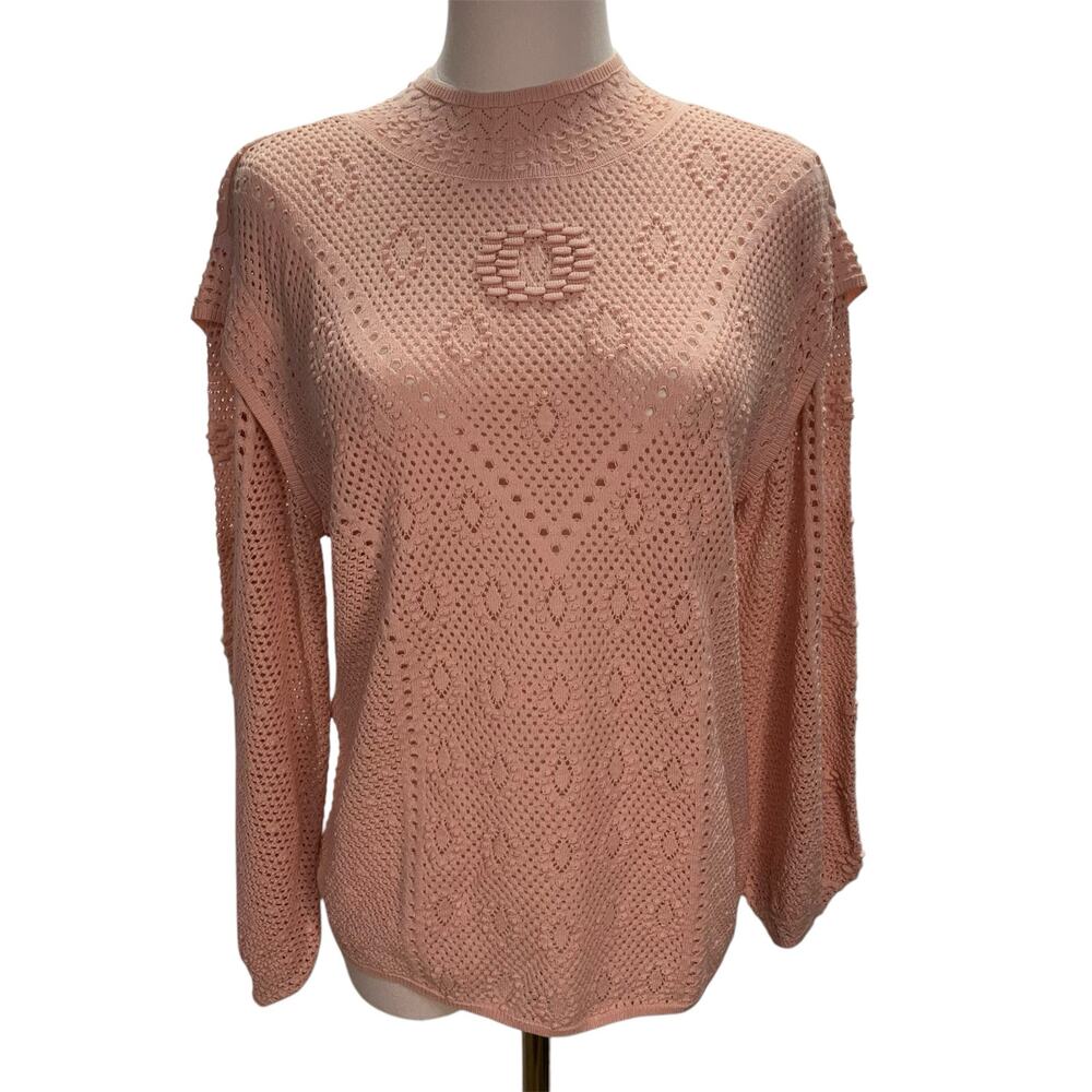 New White House Black Market Crew Neck Womens M Pink Open Knit Crochet Sweater